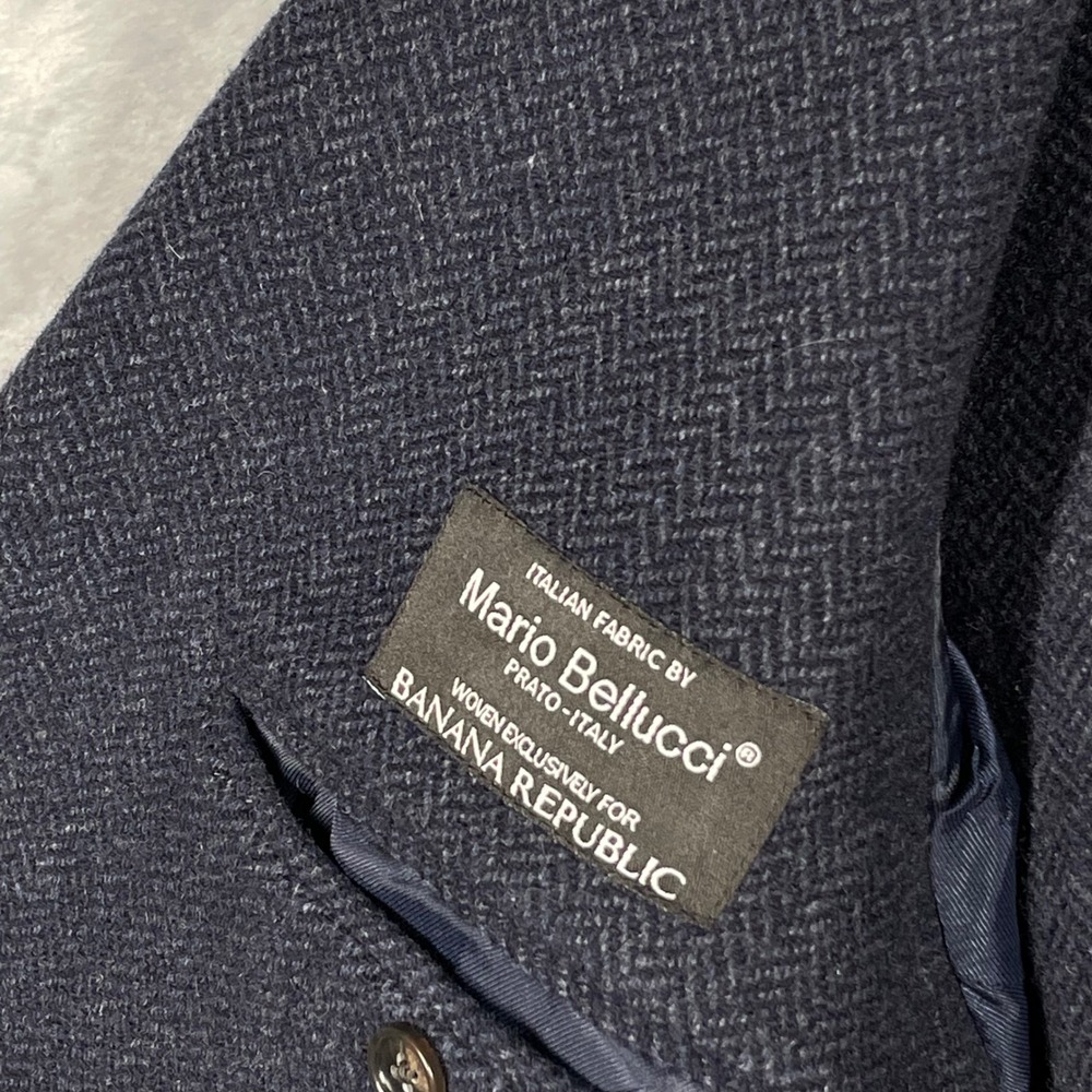 Banana Republic Mens 38S Blazer Navy Blue Herringbone Mario Bellucci Wool Slim - Picture 6 of 14